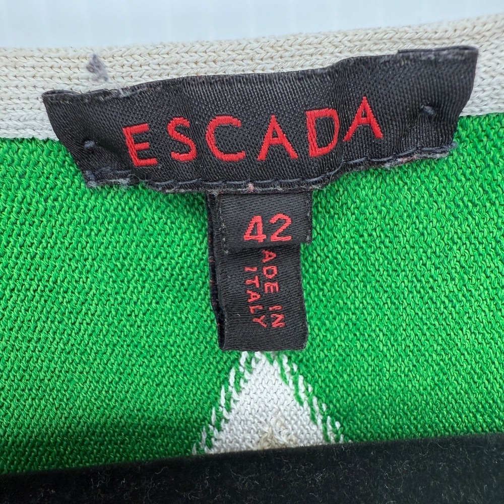 ESCADA VTG 90's Green Knit Chevron Stripe Peekaboo Dolman Top Made in Italy 42 - Picture 8 of 14